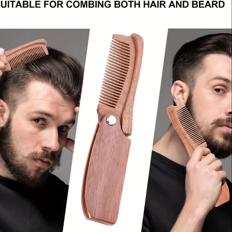 Portable Folding Wooden Comb For Men's Hair Beard And Mustache