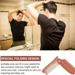 Portable Folding Wooden Comb For Men's Hair Beard And Mustache