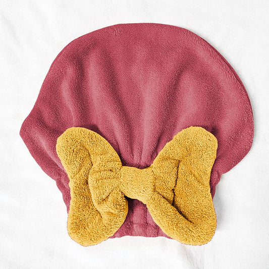 Microfiber Dry Hair Towel Bandana Bow Decor Shower Cap Water Absorbent