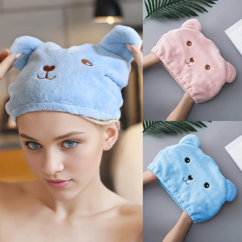 Bear Hair Dry Towel Cap Soft Microfiber Fast Drying Hair Wrap Bath Spa Head Cap