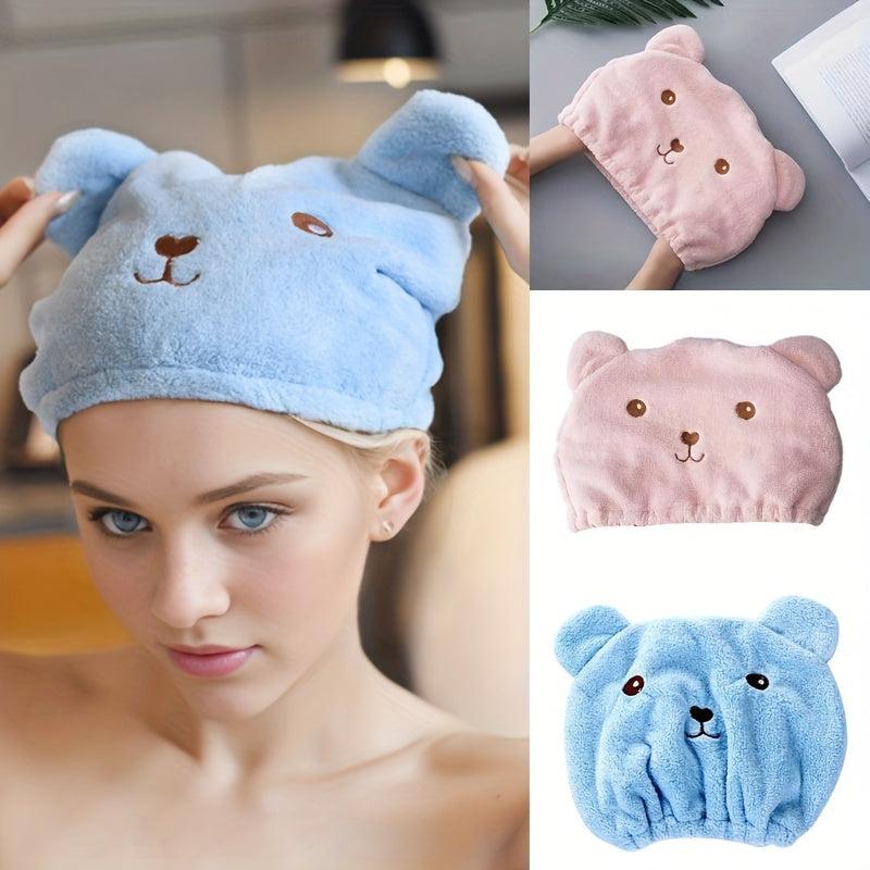 Bear Hair Dry Towel Cap Soft Microfiber Fast Drying Hair Wrap Bath Spa Head Cap