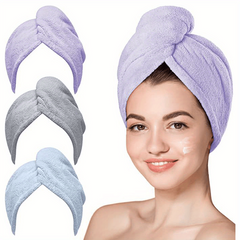 3pc Microfiber Hair Drying Caps Towels Turbans for Women Girls
