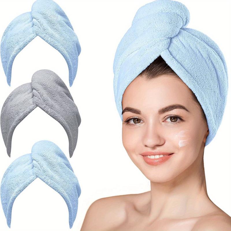 3pc Microfiber Hair Drying Caps Towels Turbans for Women Girls