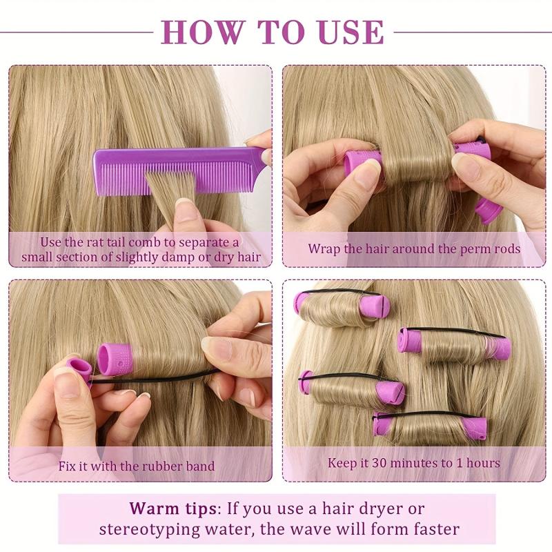 10pcs Hair Perm Rods with Comb, Bands Short Curlers for Styling