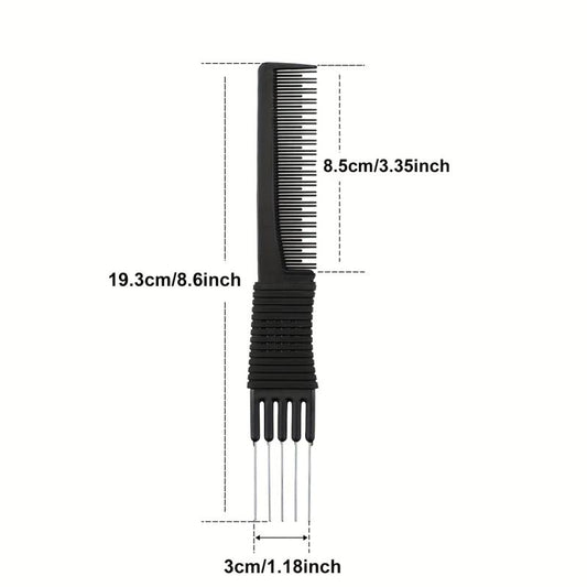 3pcs Carbon Lift Teasing Combs Metal Prong Salon Barber Household Hair Teasing
