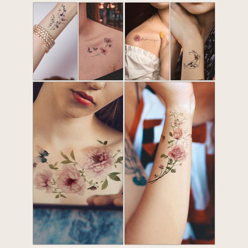 6-Pack Flower Printed Tattoo Stickers: Easy and Painless Body Art