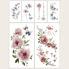 6-Pack Flower Printed Tattoo Stickers: Easy and Painless Body Art