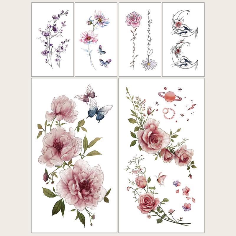 6-Pack Flower Printed Tattoo Stickers: Easy and Painless Body Art