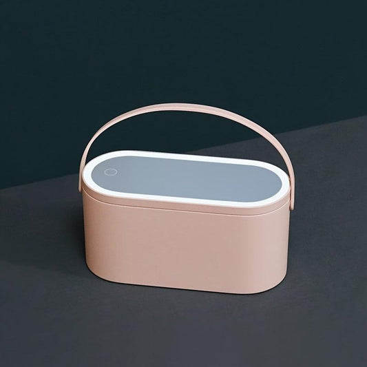 LED Mirror Makeup Organizer Box Portable Travel Case
