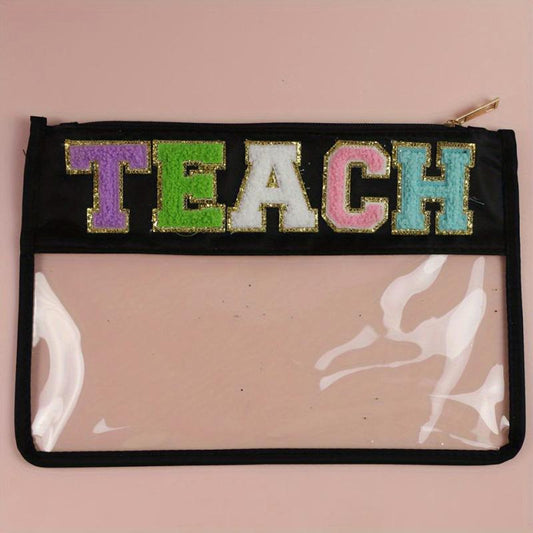 Personalized Teacher's Gift Zipper Pencil Pouch with Chenille Letter Patch