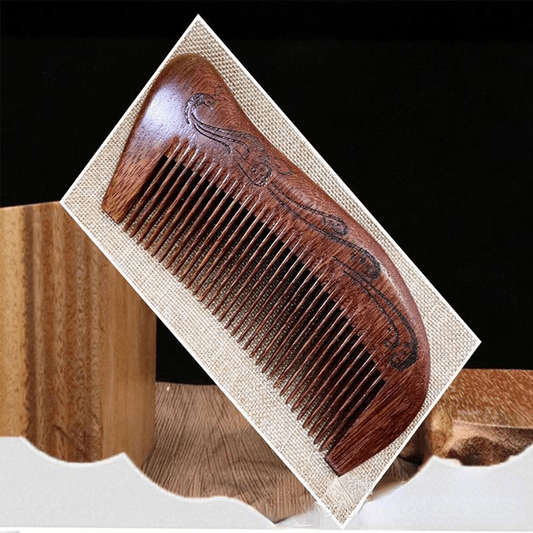 Red Sandalwood Wooden Comb with Peacock Carving for Hair Care