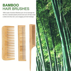 3 Pcs Bamboo Hair Comb Set Wide Fine Tooth Brushes Detangling Styling Heat Resis