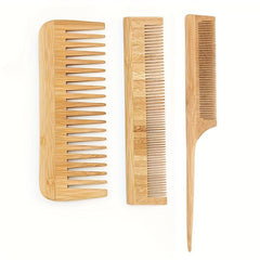 3 Pcs Bamboo Hair Comb Set Wide Fine Tooth Brushes Detangling Styling Heat Resis