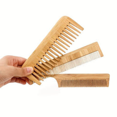 3 Pcs Bamboo Hair Comb Set Wide Fine Tooth Brushes Detangling Styling Heat Resis