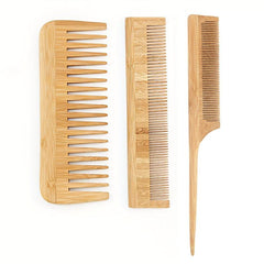 3 Pcs Bamboo Hair Comb Set Wide Fine Tooth Brushes Detangling Styling Heat Resis