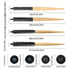 4pcs Extra Small Curly Hair Comb Wooden Rolling Comb Fluffy Hair Styling Comb