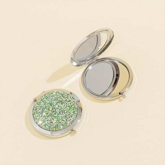 Rhinestone Compact Mirror Double Sided Pocket Travel Vanity Mirror
