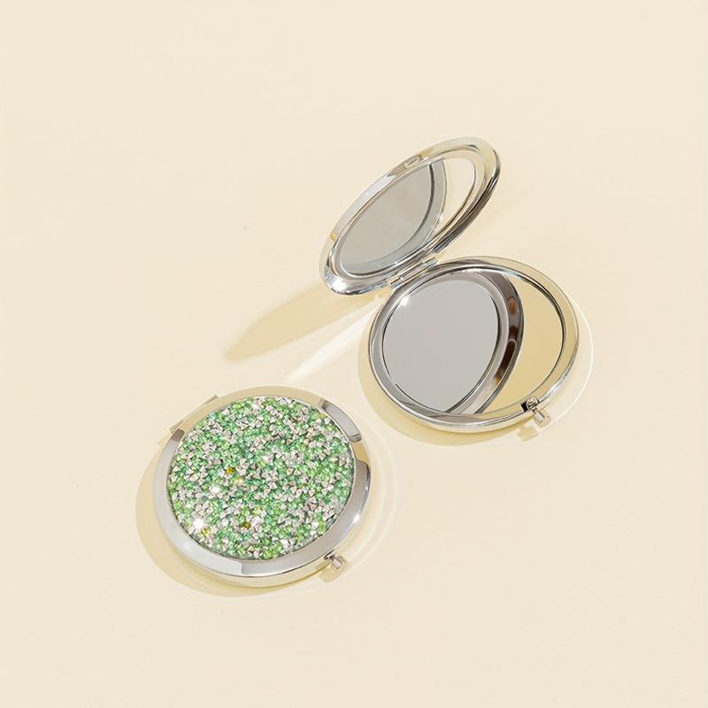 Rhinestone Compact Mirror Double Sided Pocket Travel Vanity Mirror