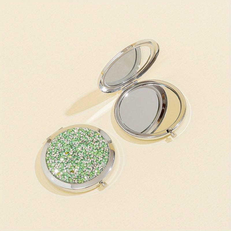Rhinestone Compact Mirror Double Sided Pocket Travel Vanity Mirror