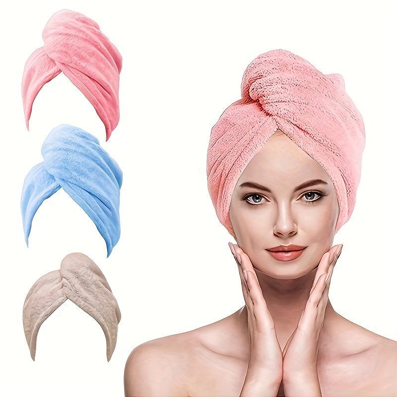 3pcs Large Microfiber Hair Towel Absorbent Twist Turban Fast Drying Cap