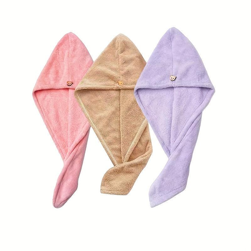 3pcs Large Microfiber Hair Towel Absorbent Twist Turban Fast Drying Cap