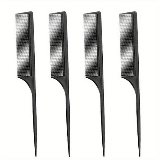4pcs Carbon Fiber Rat Tail Comb Set for Barber and Home Use