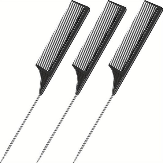 3pcs Heat Resistant Rat Tail Comb Stainless Steel Needle Tail