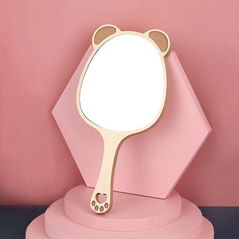 Wooden Handheld Mirror Animal Design Shaving Travel Vanity Mirror