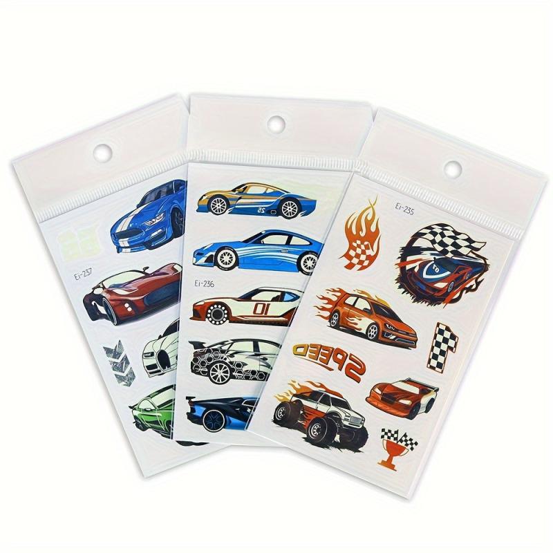 12 Sheets Glow In The Dark Race Car Temporary Tattoos