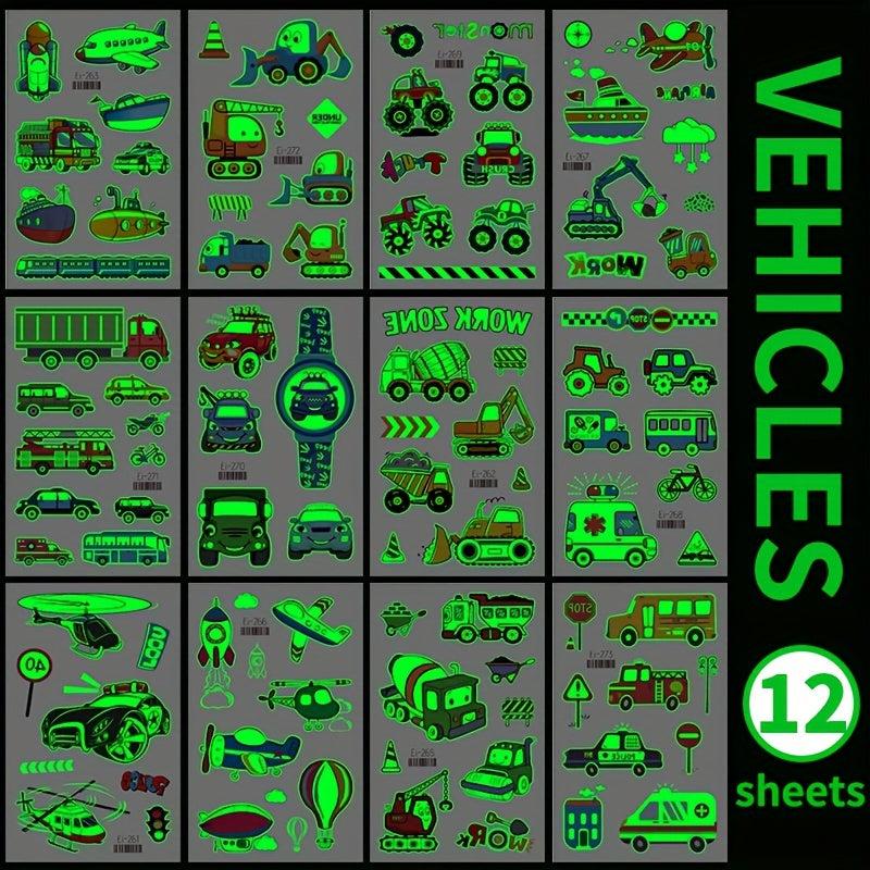 12 Sheets Glow In The Dark Race Car Temporary Tattoos