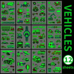 12 Sheets Glow In The Dark Race Car Temporary Tattoos