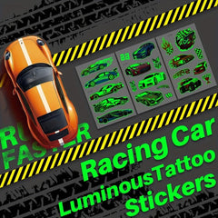 12 Sheets Glow In The Dark Race Car Temporary Tattoos