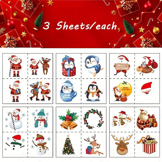 Christmas Temporary Tattoos Assorted Styles - 18 Sheets Holiday Body Art