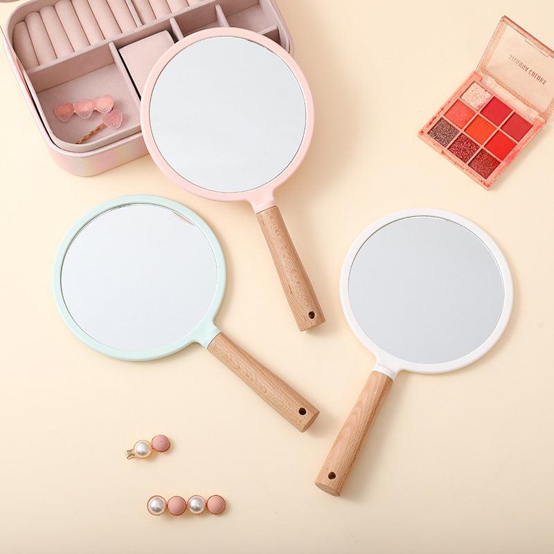 Heart Shape Handheld Mirror with Wooden Handle