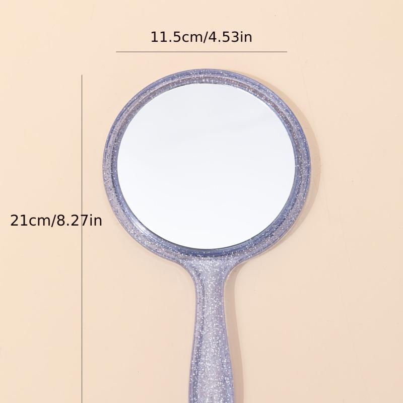 Round Handheld Makeup Vanity Mirror Bright Purple Handle