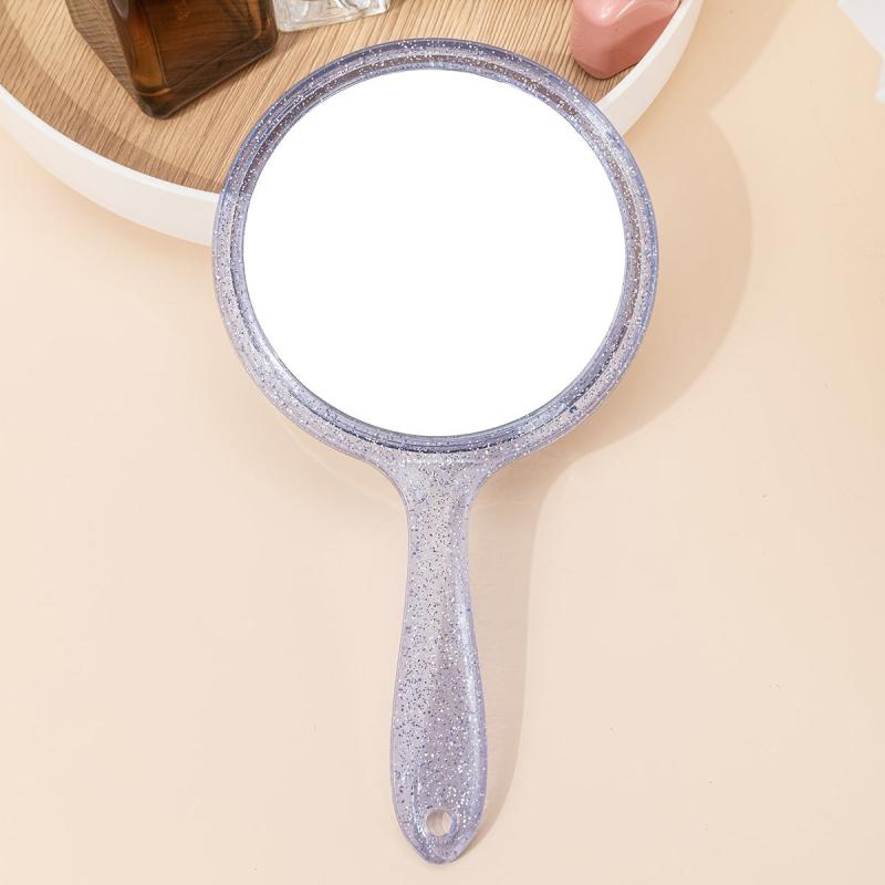 Round Handheld Makeup Vanity Mirror Bright Purple Handle