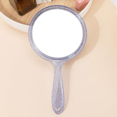 Round Handheld Makeup Vanity Mirror Bright Purple Handle