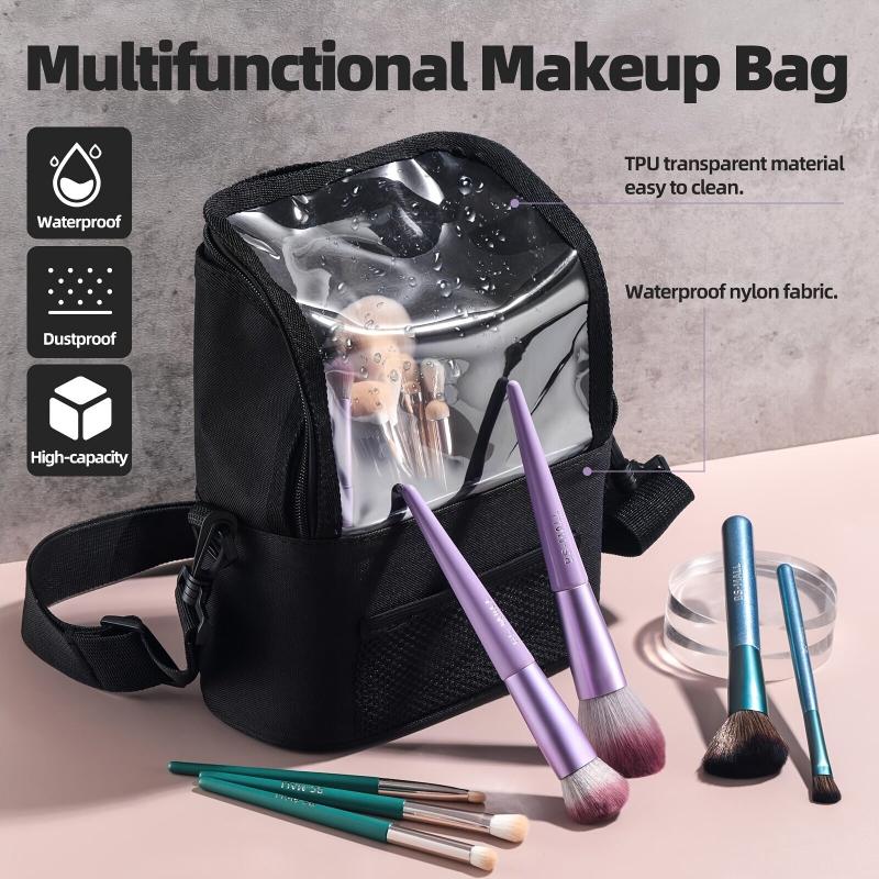Makeup Brush Case Cosmetic Bag Organizer With Dividers and Shoulder Strap