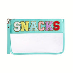 Chenille Letter Bag Clear Pouch Makeup Toiletry Monogram Zipper Purse