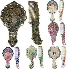 Vintage Peacock Embossed Makeup Mirror & Hair Comb Set