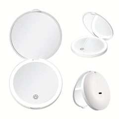 LED Lighted Travel Makeup Mirror with 2x 1x Magnifying & 3 Light Settings