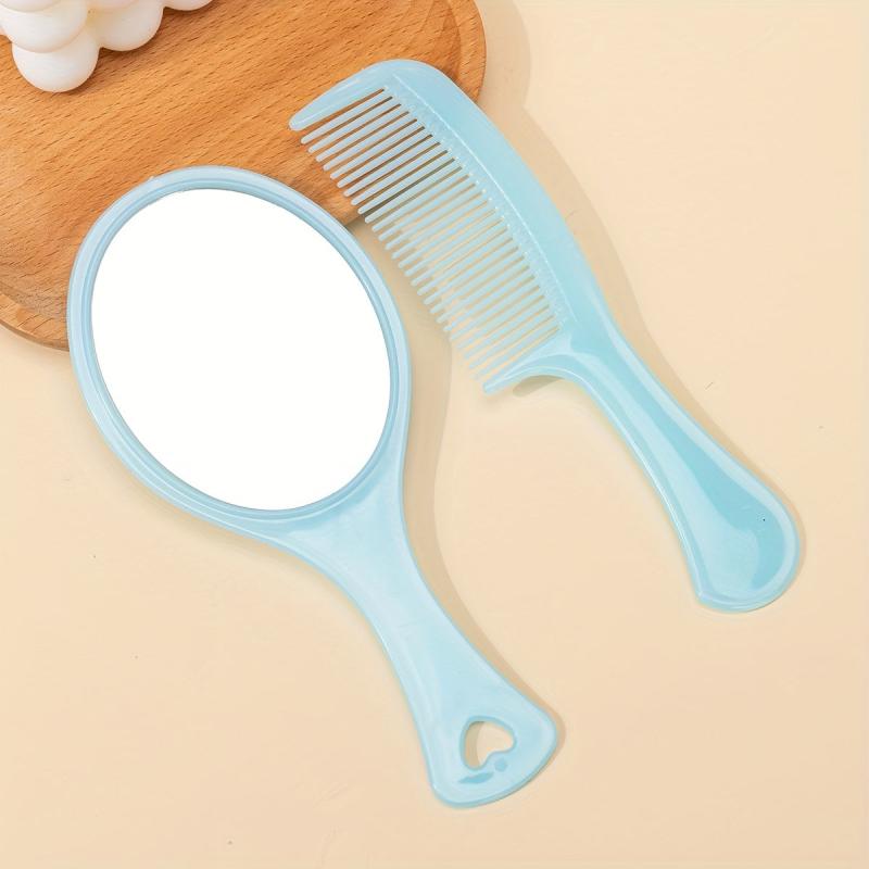 Makeup Mirror Comb Set Hair Brush Oval Vanity Mirror With Handle