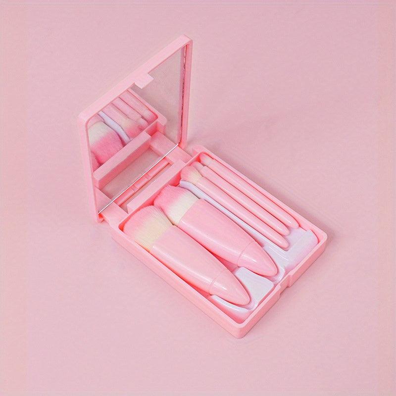 Portable Makeup Mirror & Brush Set with Storage Box