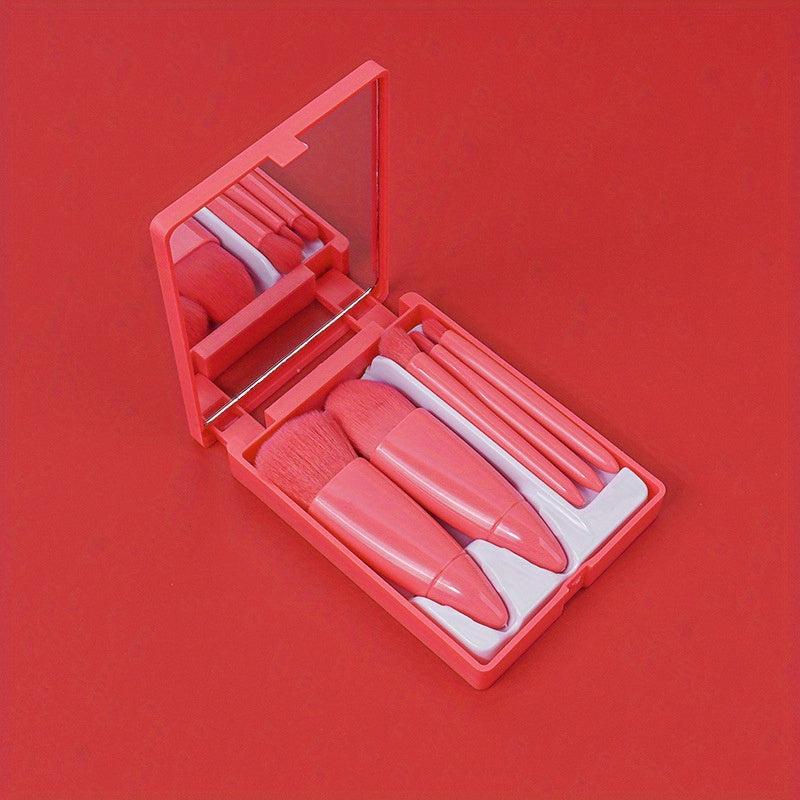 Portable Makeup Mirror & Brush Set with Storage Box