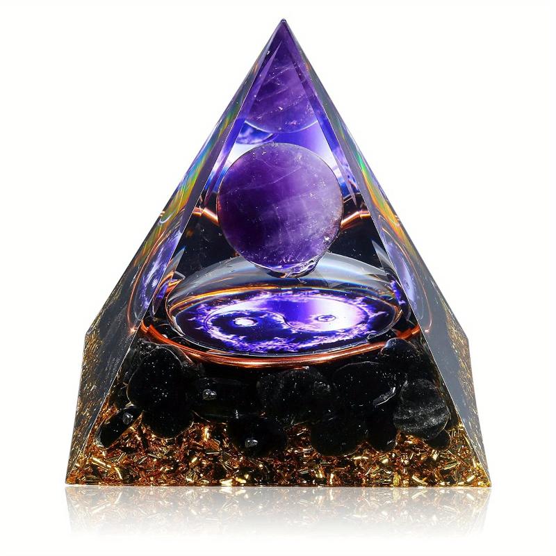 Orgone Pyramid with Amethyst Ball for Energy, Protection