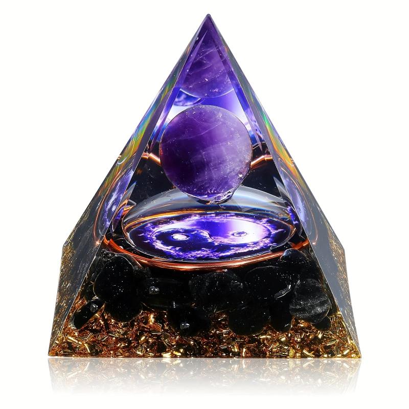 Orgone Pyramid with Amethyst Ball for Energy, Protection