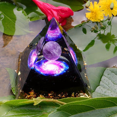 Orgone Pyramid with Amethyst Ball for Energy, Protection