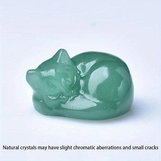 Natural Amethyst Carved Sleeping Cat Statue Home Decor