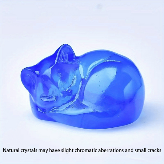 Natural Amethyst Carved Sleeping Cat Statue Home Decor