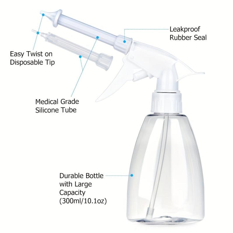 300ml Conical Bottle Ear Washing Set with 7 Replacement Heads Anti-splash